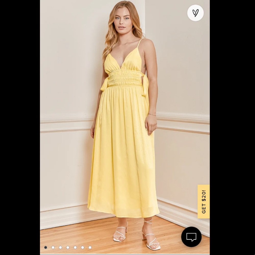 Sunny Season Yellow Sleeveless Side-Tie Midi Dress